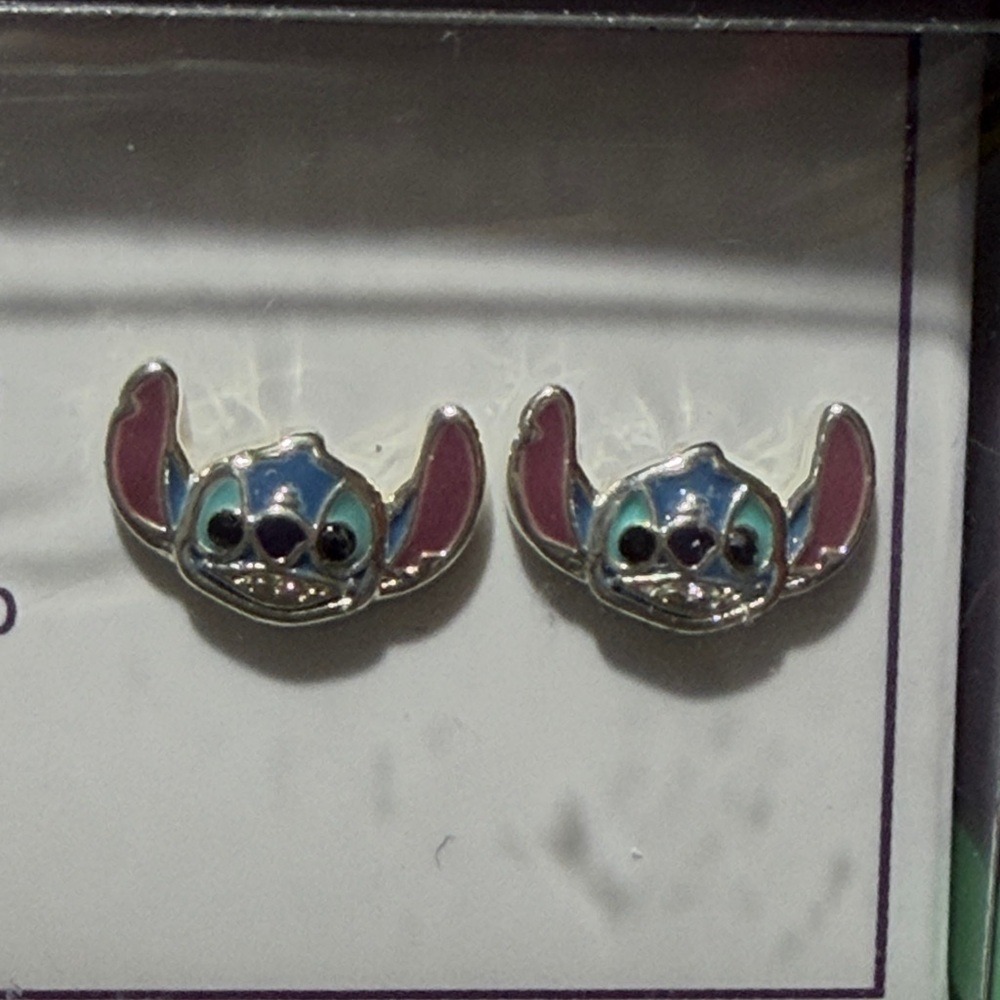 Disney Stitch‎ Silver Earrings with Blue and Pink Accents